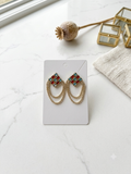 Gold Mosaic Diamond & Double Fringe Rhinestone Earrings