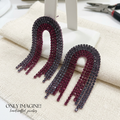 Midnight Berry Rhinestone Fringe Arch Earrings | Handcrafted Statement Jewelry