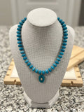 Aegean Blue Statement Beaded Necklace with Center Pendant