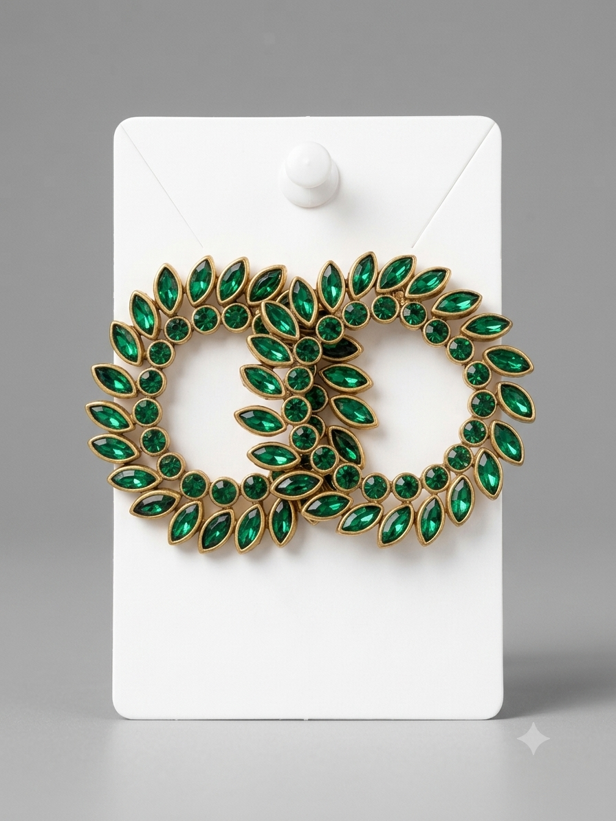 Gilded Emerald Laurel Wreath Statement Ear Cuffs