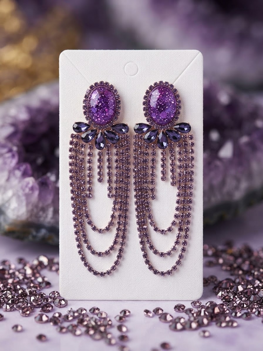 Stardust Chandelier Earrings in Deep Violet