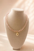 Rose Crystal Beaded Necklace with Cream Teardrop Pendant