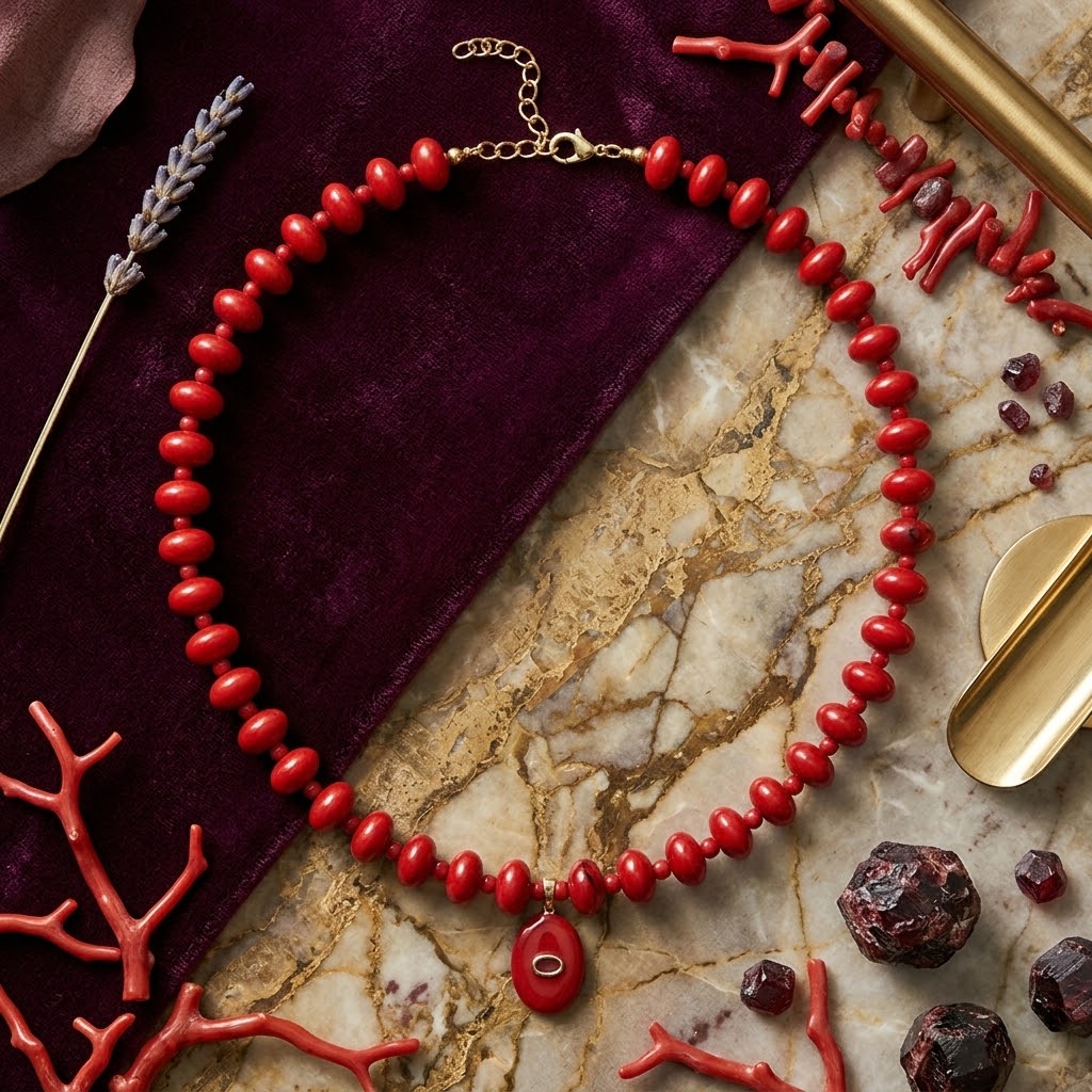 Crimson Tide Statement Beaded Necklace with Center Pendant