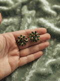 Gilded Emerald Kundan-Style Floral Stud Earrings