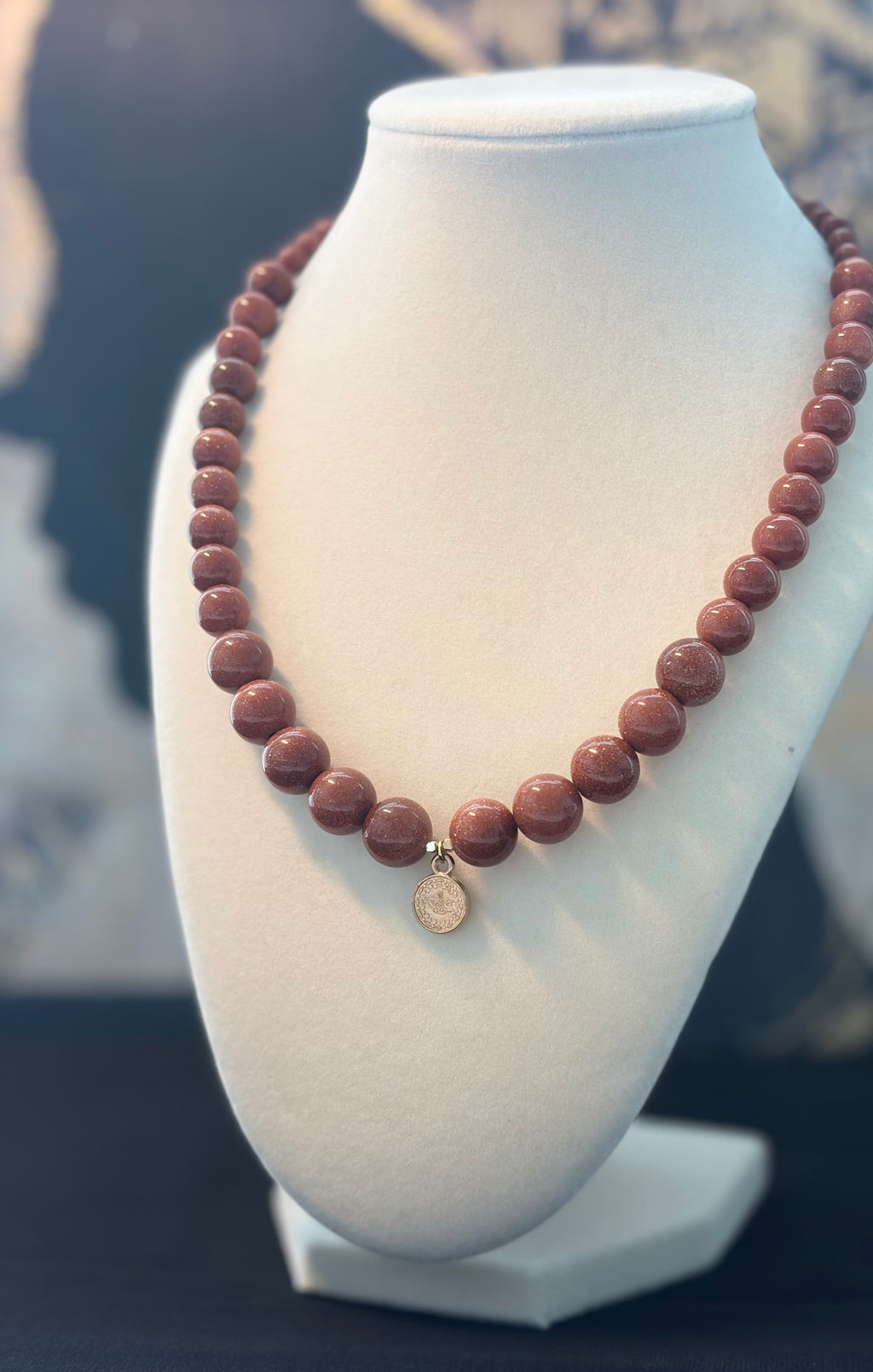 Handcrafted Goldstone & Gold Charm Necklace