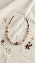 Artisan Earth Tone Disk Bead Necklace with Murano-Style Glass Focal