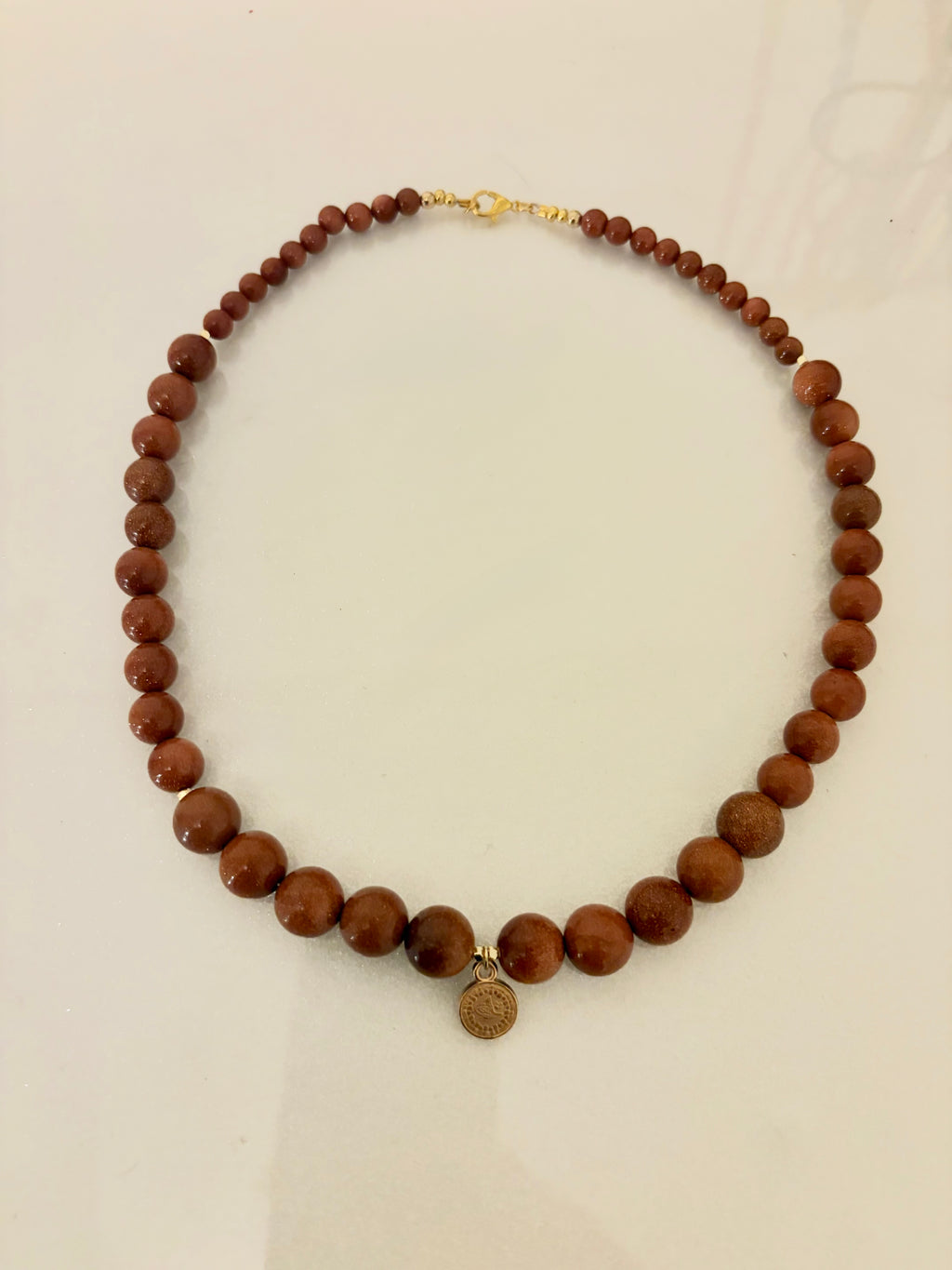 Handcrafted Goldstone & Gold Charm Necklace
