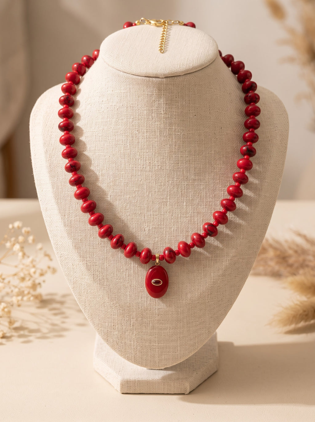 Crimson Tide Statement Beaded Necklace with Center Pendant